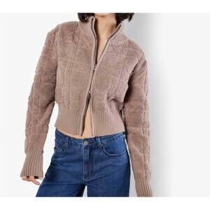NEW APRICOT textured rib edge zip jacket in light brown